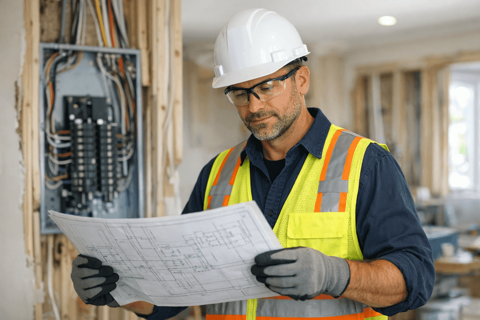Electrician planning wiring upgrades during a home renovation