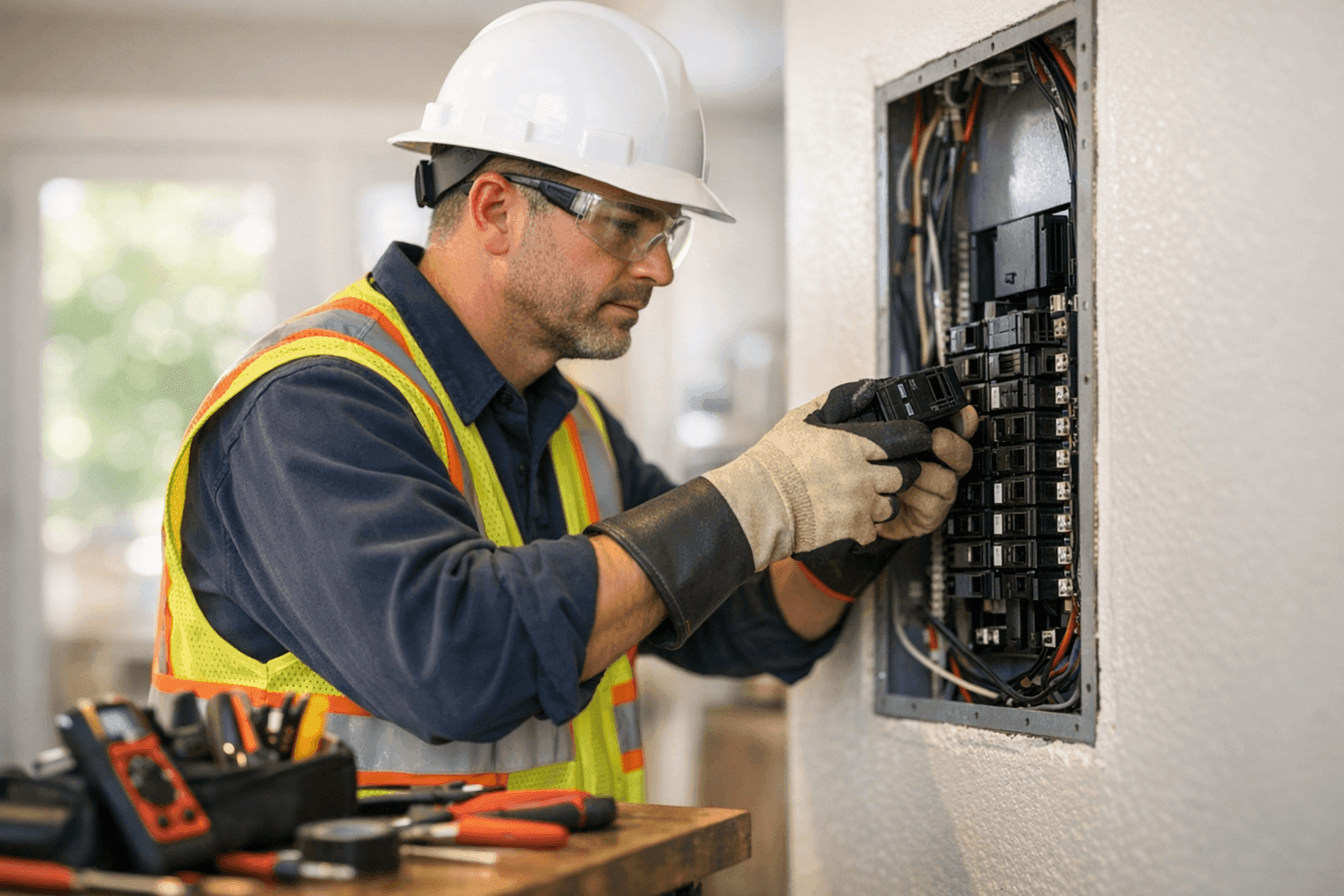 Electrician upgrading a residential electrical panel